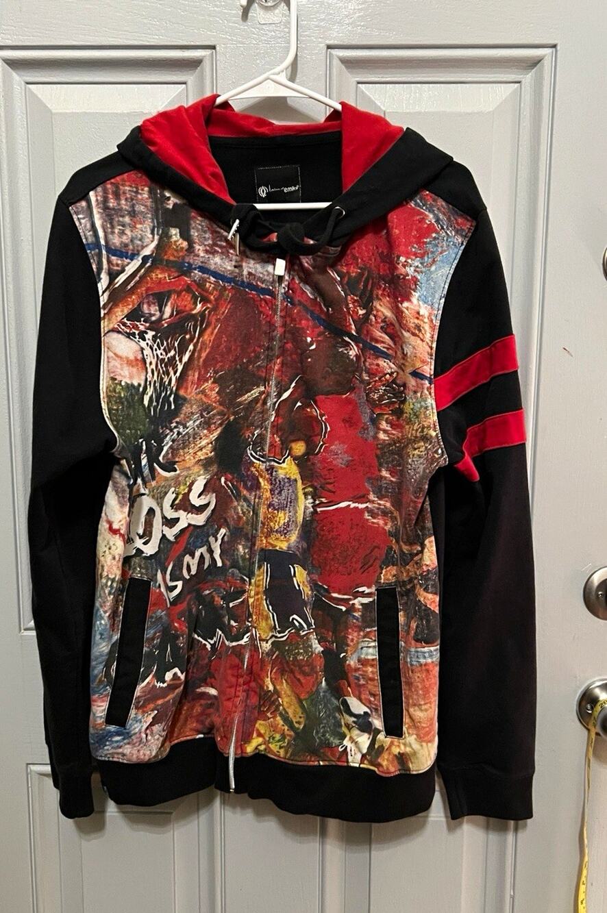 Akademiks Men’s Large Y2K Full Zip Graphic Hoodie Black Red Streetwear
